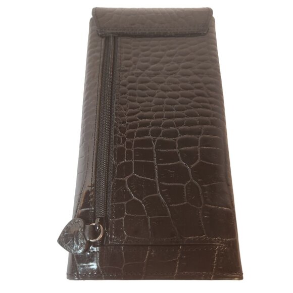 Brighton Vintage Black Leather Reptile Embossed Clutch Wallet Silver Hardware - Picture 6 of 14